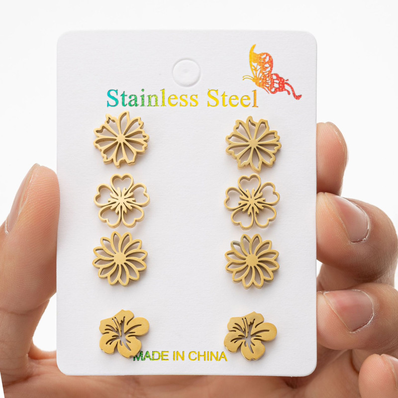 Fashionable forest style small fresh and versatile simulated flower stamen earrings ins small daisy cherry blossom combination earring set