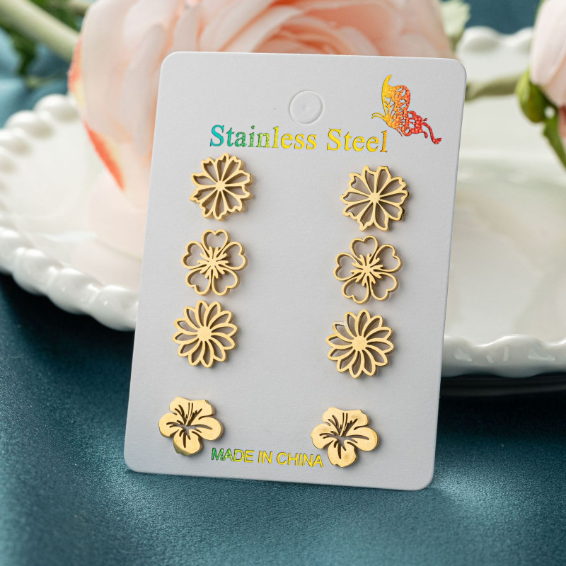 Fashionable forest style small fresh and versatile simulated flower stamen earrings ins small daisy cherry blossom combination earring set