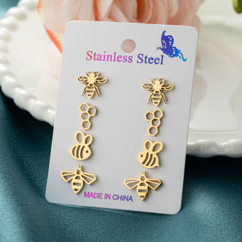 European and American cross-border small fresh stainless steel bee nest earrings 4 pairs of one card combination set earrings wholesale