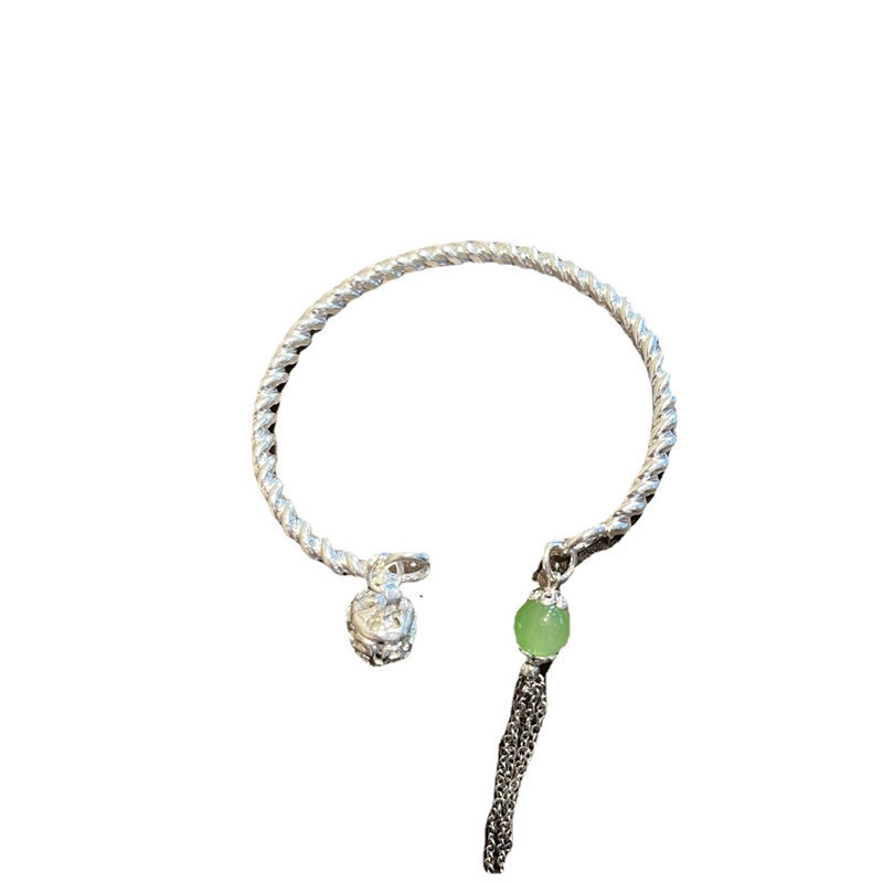 Retro style clear water green open bracelet jingle bracelet female bell sweet ins high-end sense flow