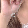 Double KT cat necklace interlocking cute girl cartoon shiny sweet hellokitty Hello Kitty clavicle chain