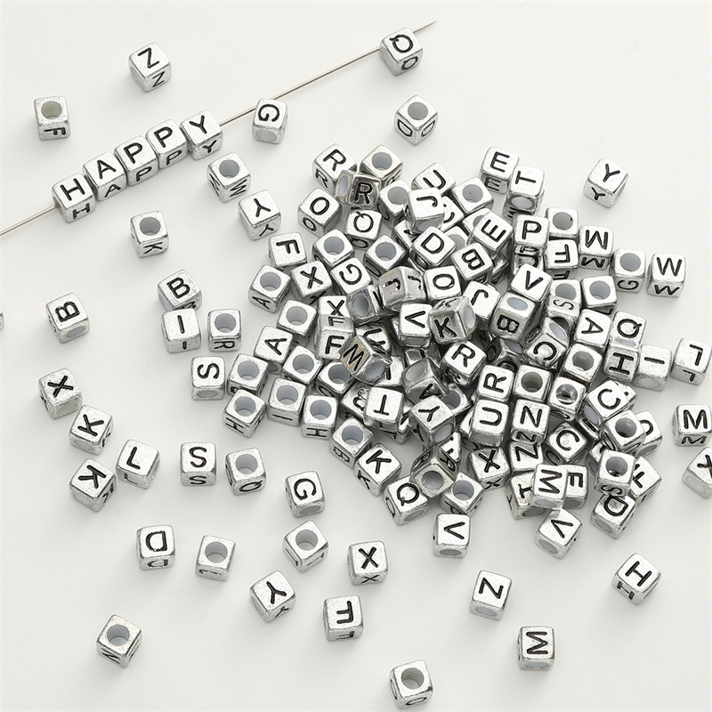 Ancient silver square acrylic English letter beads loose beads DIY handmade beaded bracelet necklace decoration accessories