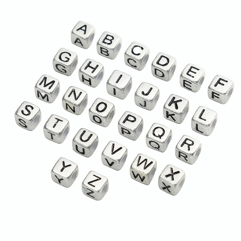 Ancient silver square acrylic English letter beads loose beads DIY handmade beaded bracelet necklace decoration accessories