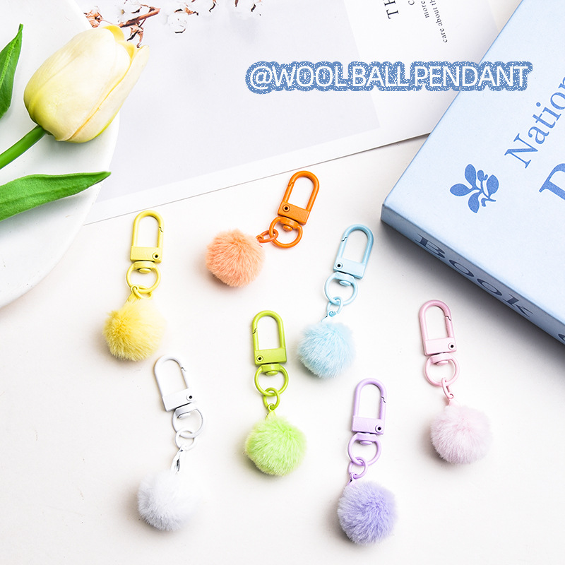 Candy color cute plush ball pendant keychain pendant macaron rotating 8-character door buckle jewelry pendant wholesale