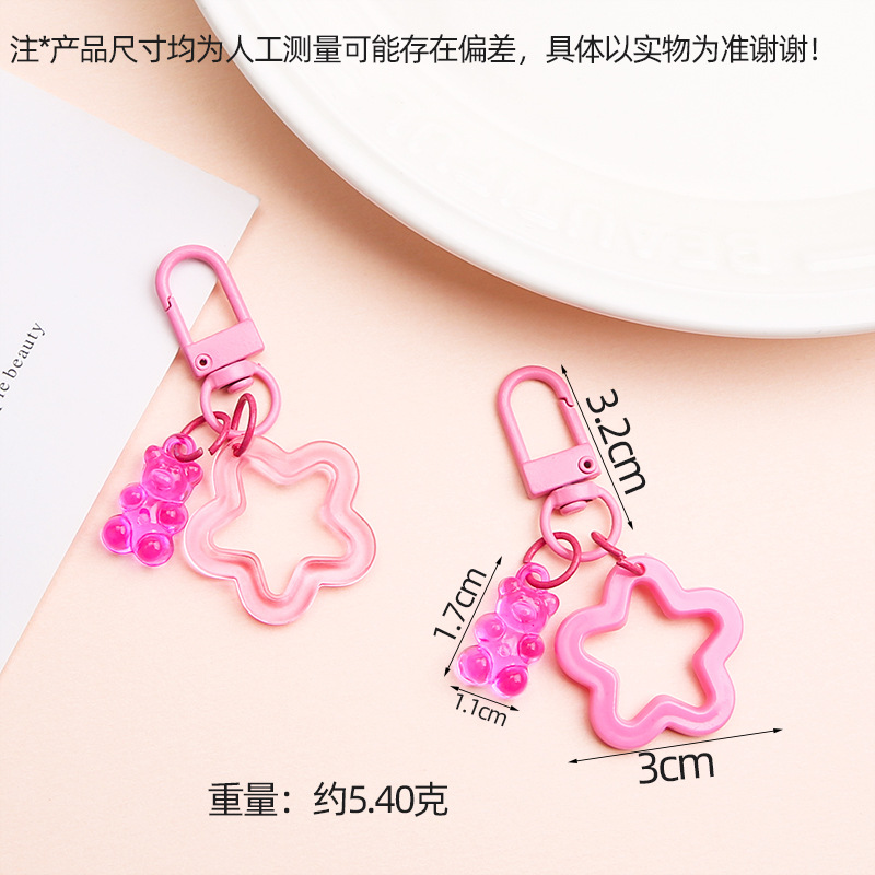 Cute colorful transparent bear key pendant hollow five-pointed star diy jewelry accessories headphone set bag pendant