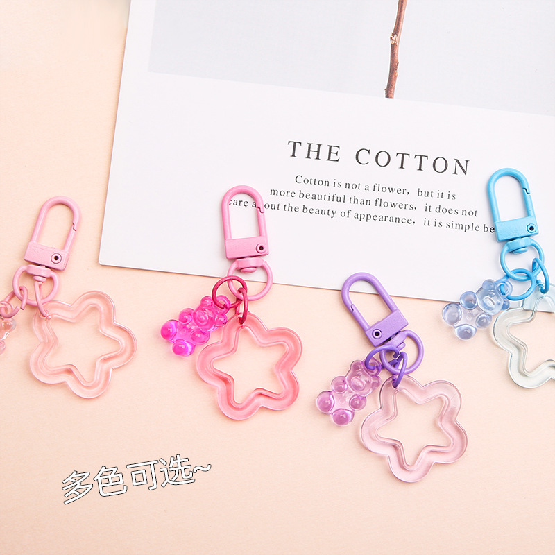 Cute colorful transparent bear key pendant hollow five-pointed star diy jewelry accessories headphone set bag pendant