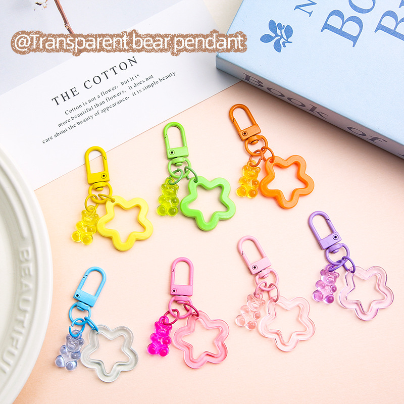 Cute colorful transparent bear key pendant hollow five-pointed star diy jewelry accessories headphone set bag pendant