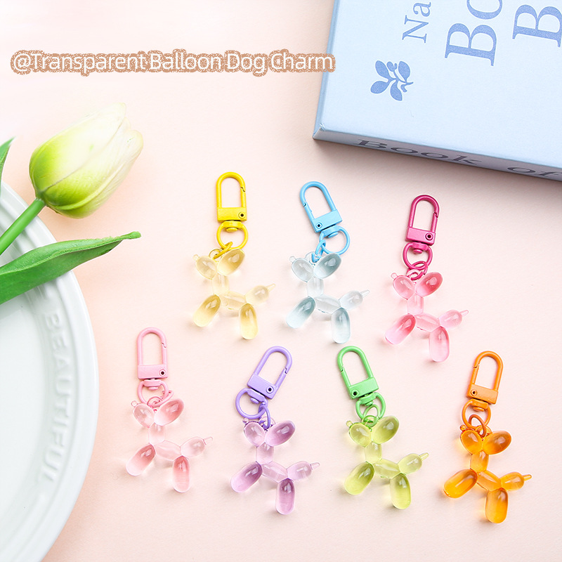 Mini internet celebrity transparent balloon dog pendant colorful cartoon puppy keychain mobile phone chain female bag diy pendant