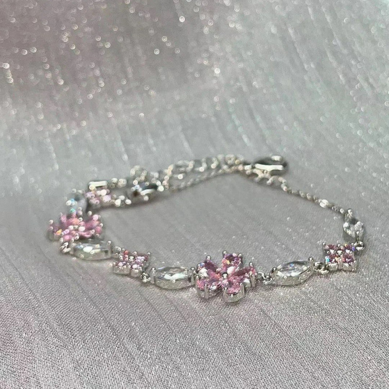 Pink cherry blossom bracelet for women ins niche light luxury temperament high-end cool feeling bestie jewelry trend