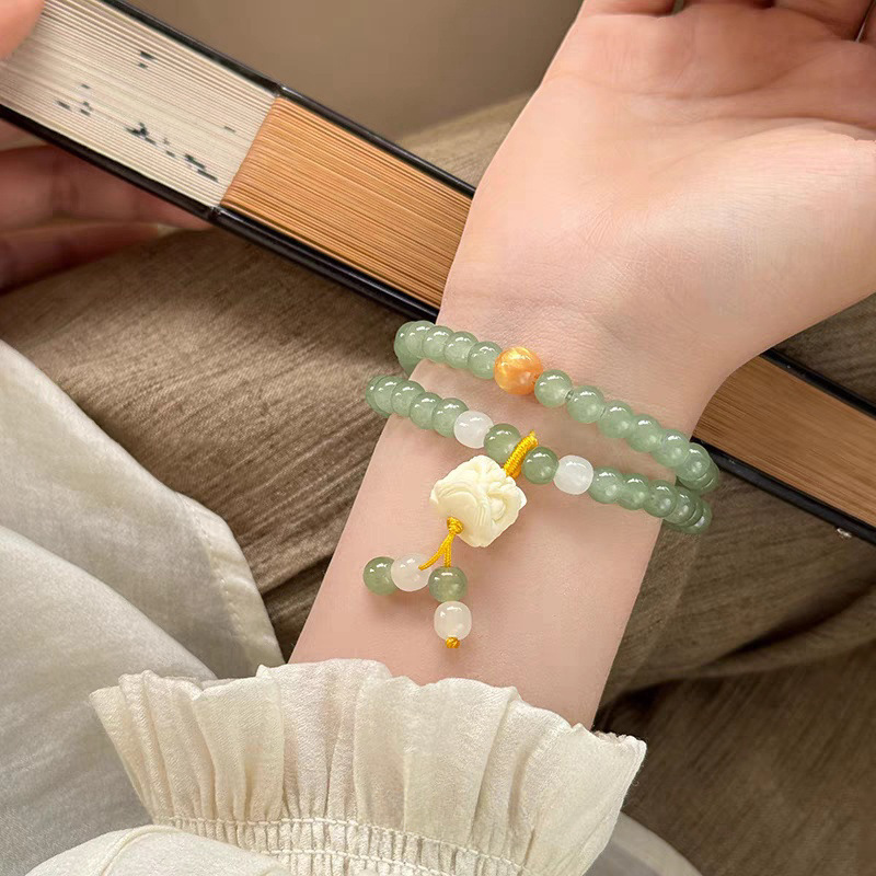 New Chinese-style lion awakening double-layered beaded glass bracelets for men and women retro bracelets high-looking ancient style hand accessories