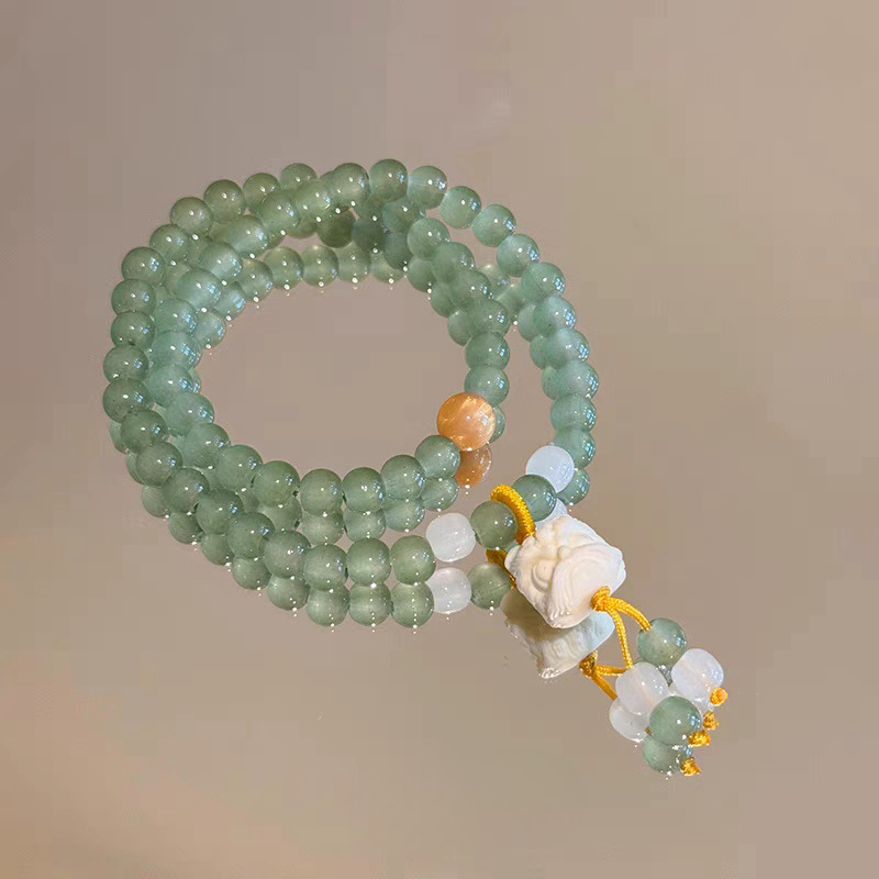 New Chinese-style lion awakening double-layered beaded glass bracelets for men and women retro bracelets high-looking ancient style hand accessories