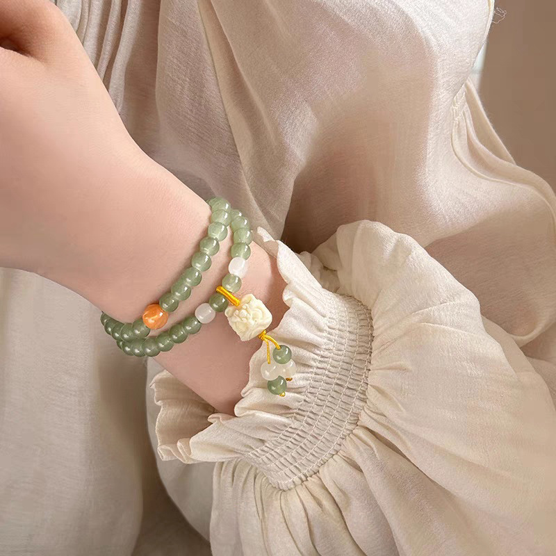 New Chinese-style lion awakening double-layered beaded glass bracelets for men and women retro bracelets high-looking ancient style hand accessories