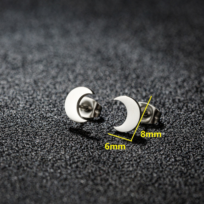 ins sweet niche simple geometric crescent moon earrings mini stainless steel small earrings simple jewelry wholesale