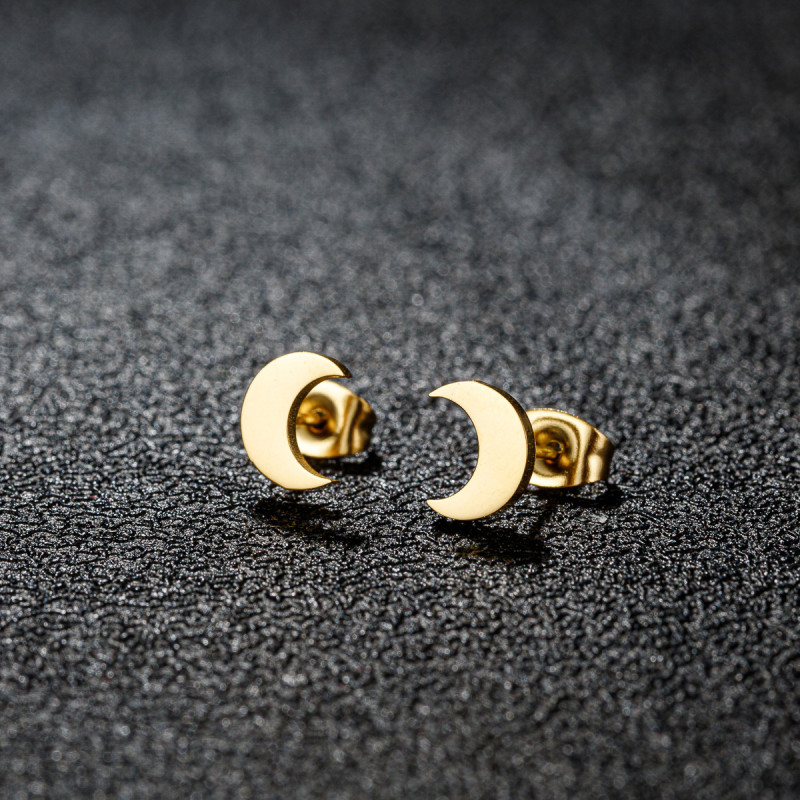 ins sweet niche simple geometric crescent moon earrings mini stainless steel small earrings simple jewelry wholesale