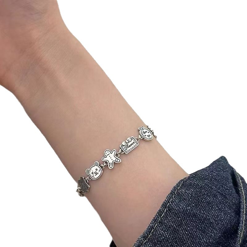 Gingerbread Man Bear Retro Old Bracelet Women's Ins Niche Design High-end Cute Cartoon Bracelet Fashionable Bracelet