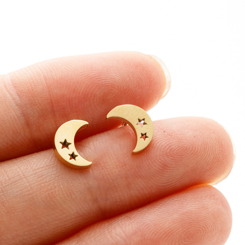Korean style fashion star and moon earrings ins mini simple stainless steel cutting earrings cross-border foreign trade jewelry wholesale