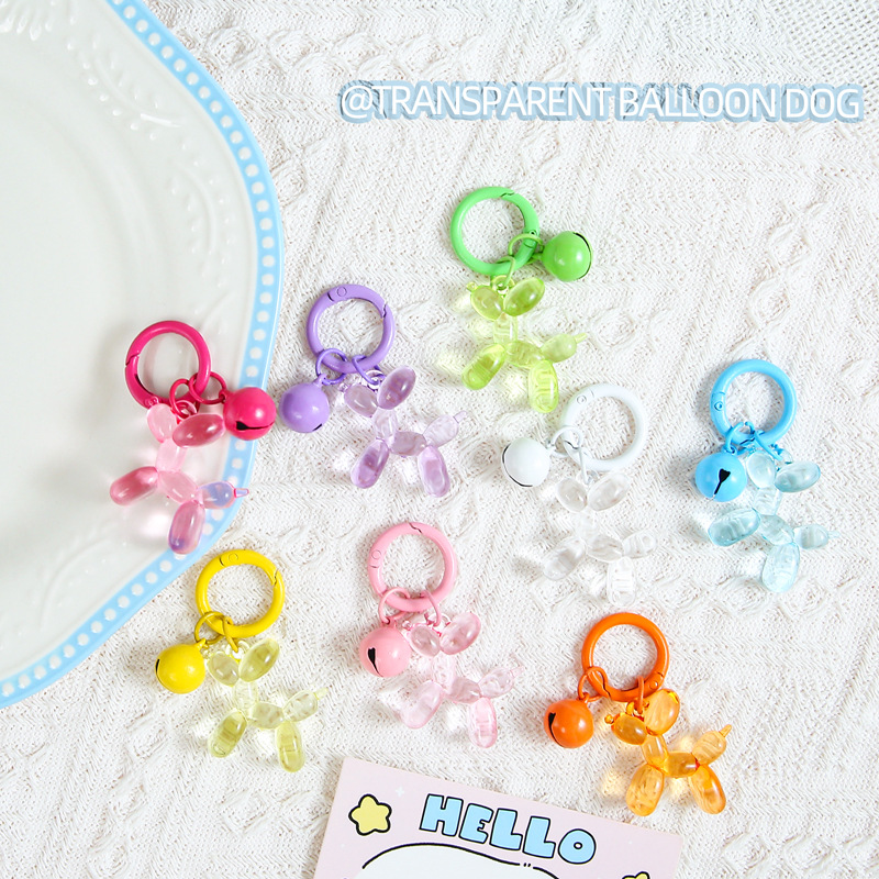 Transparent color balloon dog diy key ring pendant bell spring buckle jewelry accessories bag mobile phone case decoration