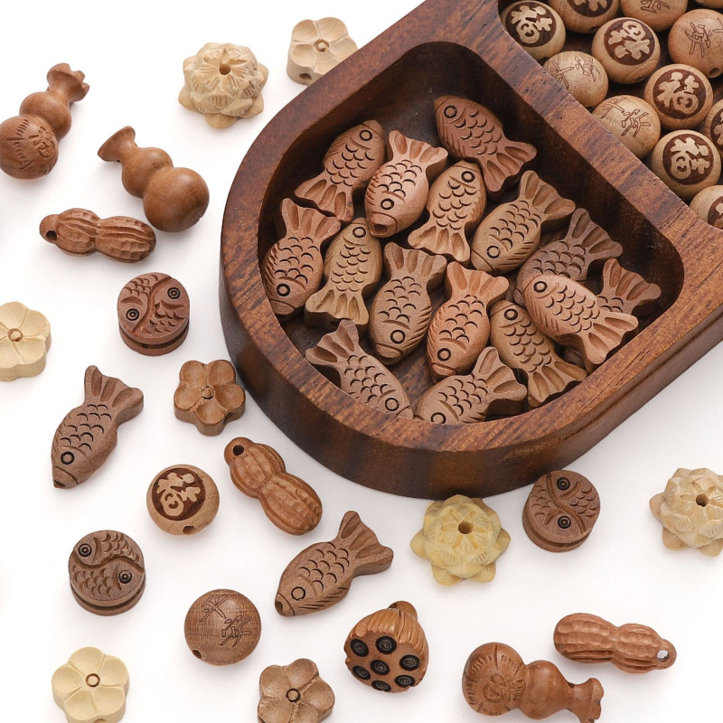 Guofeng Wenwan Gourd Ping'an Fu Wooden Beads Handmade DIY Hand Beads Pendant Mobile Phone Chain Material Loose Beads Accessories