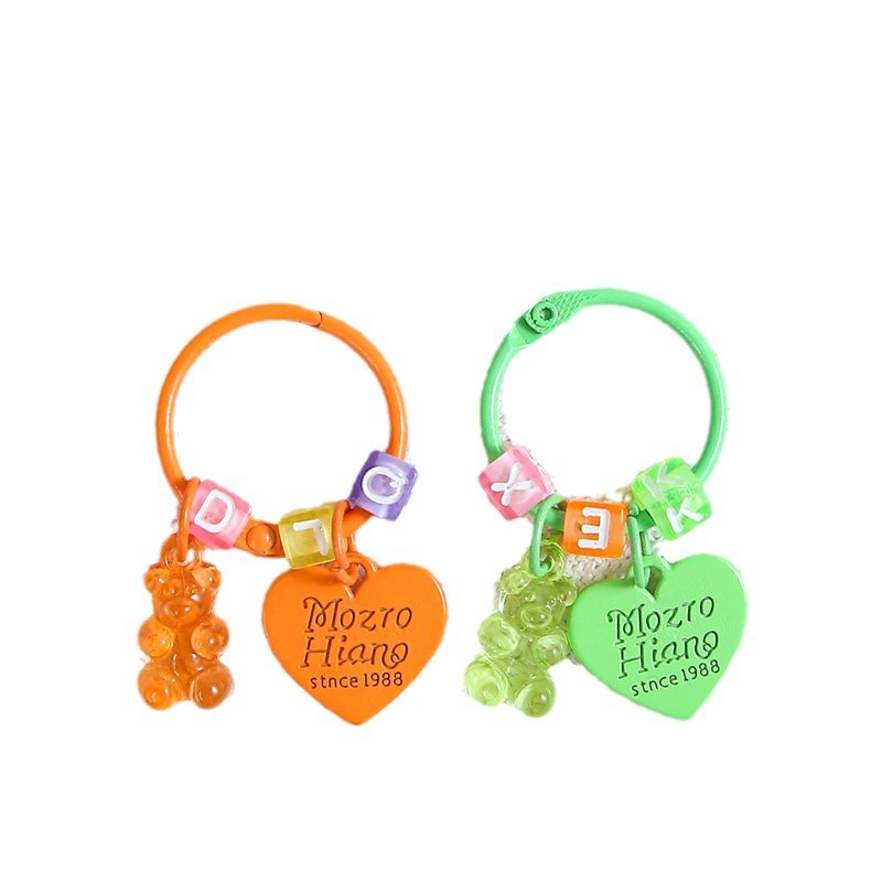 Candy transparent bear love keychain pendant diy letter beads card ring accessories women's bag cute small pendant