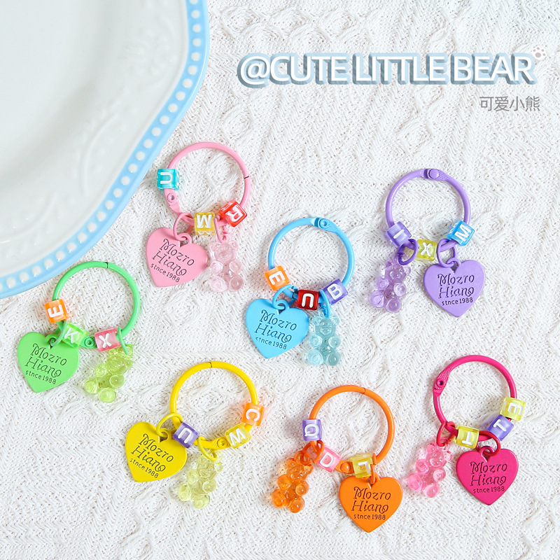 Candy transparent bear love keychain pendant diy letter beads card ring accessories women's bag cute small pendant