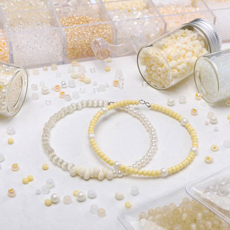 Beige glass beads, round beads, rice beads, DIY handmade beads, bracelets, necklaces, accessories