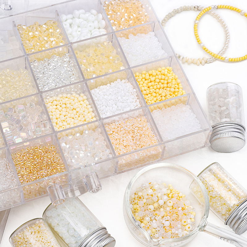 Beige glass beads, round beads, rice beads, DIY handmade beads, bracelets, necklaces, accessories