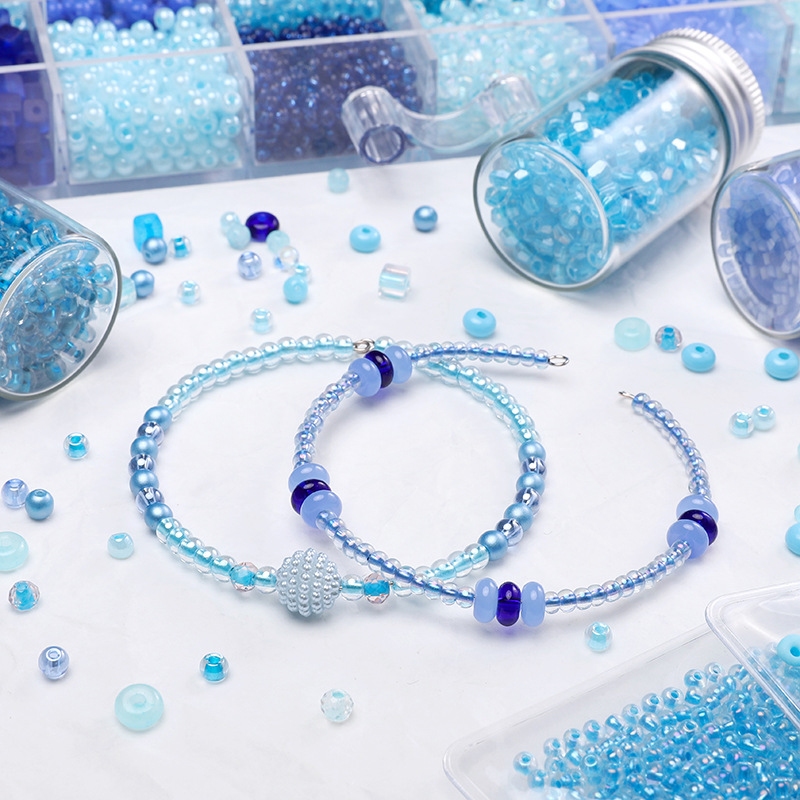 Blue glass beads round beads rice beads DIY handmade beads bracelet necklace jewelry accessories wholesale