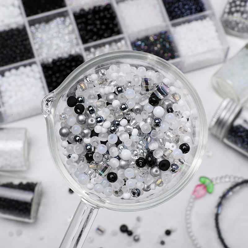 Black and white glass beads, round beads, rice beads, DIY handmade beads, bracelets, necklaces, jewelry accessories wholesale