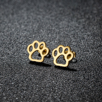 Stainless steel cutting fashionable personality bear paw footprints love hollow ear bone nails girls cute earrings foreign trade accessories