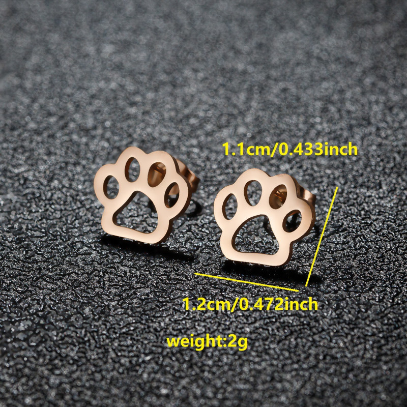Stainless steel cutting fashionable personality bear paw footprints love hollow ear bone nails girls cute earrings foreign trade accessories