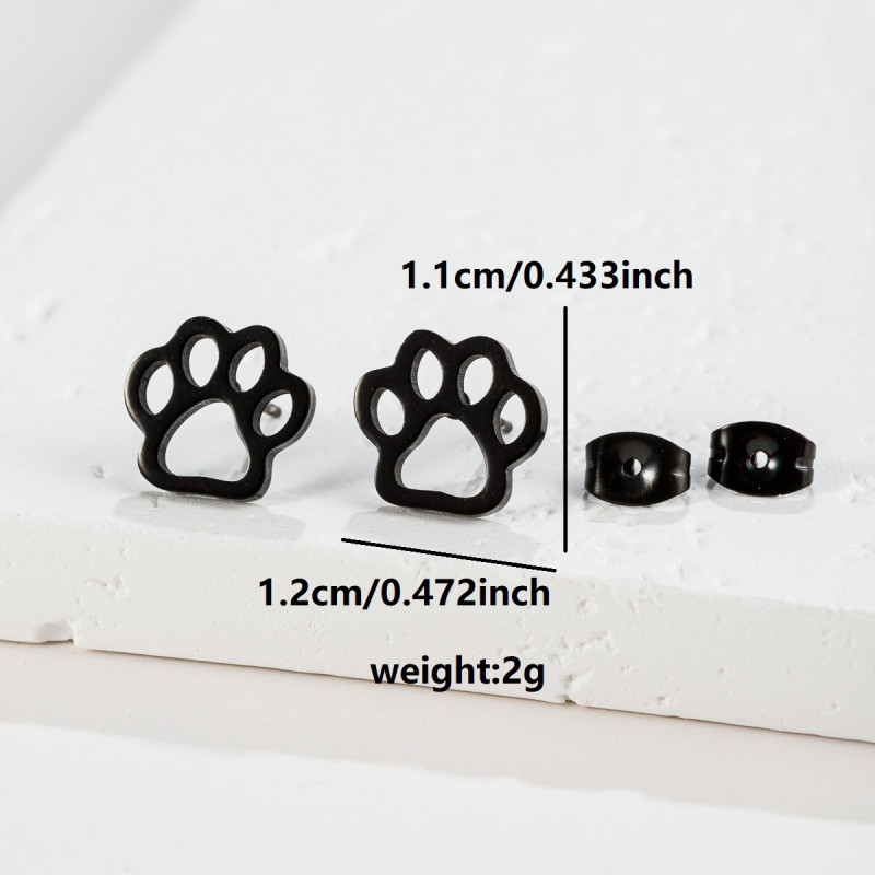 Stainless steel cutting fashionable personality bear paw footprints love hollow ear bone nails girls cute earrings foreign trade accessories