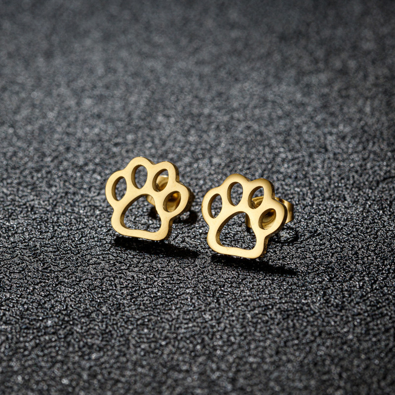Stainless steel cutting fashionable personality bear paw footprints love hollow ear bone nails girls cute earrings foreign trade accessories