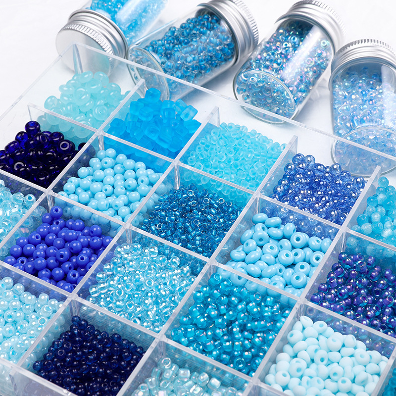 Blue glass beads round beads rice beads DIY semi-finished handmade beaded bracelets necklaces rings jewelry accessories