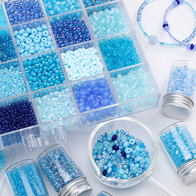 Blue glass beads round beads rice beads DIY semi-finished handmade beaded bracelets necklaces rings jewelry accessories
