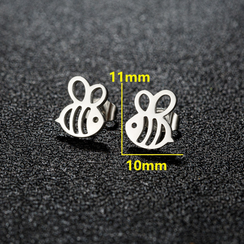 2025 Spring New Stainless Steel Cut Simple Cartoon Bee Earrings Cross-border E-commerce Accessories Spot Wholesale