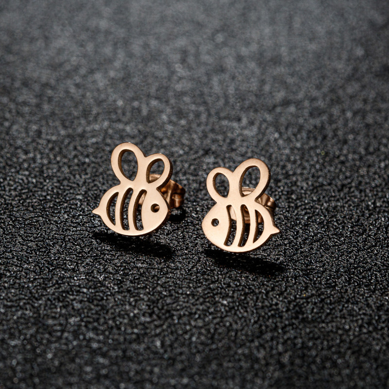 2025 Spring New Stainless Steel Cut Simple Cartoon Bee Earrings Cross-border E-commerce Accessories Spot Wholesale