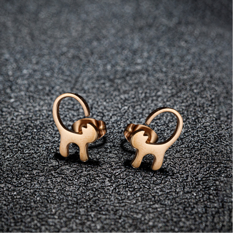 Simple and versatile glossy long tail cat earrings ins female cartoon cute stainless steel pet animal ear jewelry