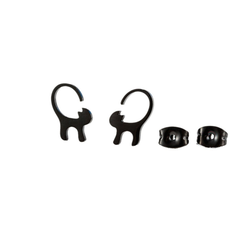 Simple and versatile glossy long tail cat earrings ins female cartoon cute stainless steel pet animal ear jewelry
