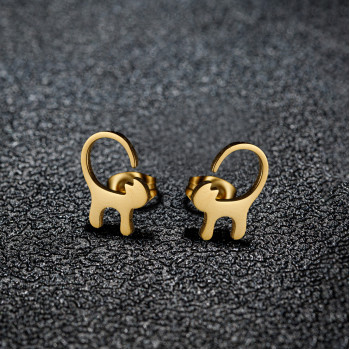 Simple and versatile glossy long tail cat earrings ins female cartoon cute stainless steel pet animal ear jewelry