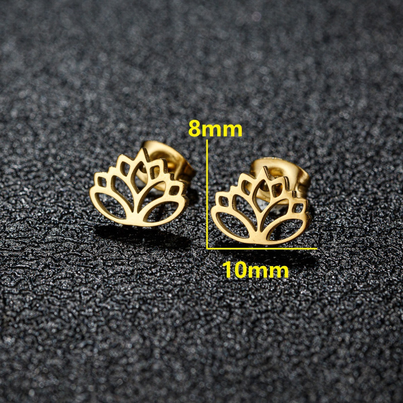 Japanese and Korean version of spring new stainless steel cut hollow lotus stamen earrings, fashionable and simple piercing earrings