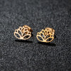 Japanese and Korean version of spring new stainless steel cut hollow lotus stamen earrings, fashionable and simple piercing earrings