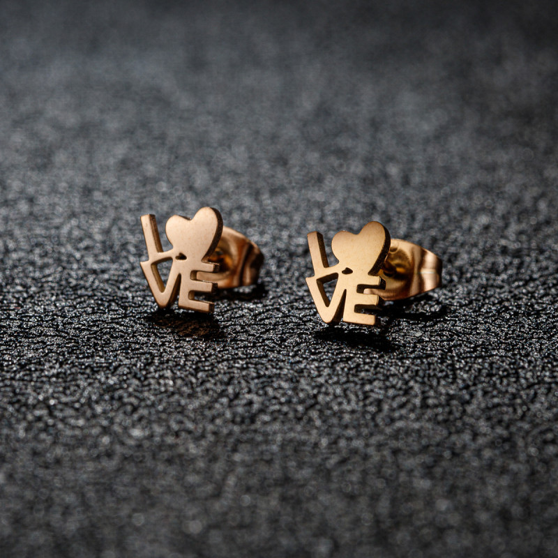 Stainless steel fashion love English monogram earrings for women Korean cute simple love personalized ear accessories