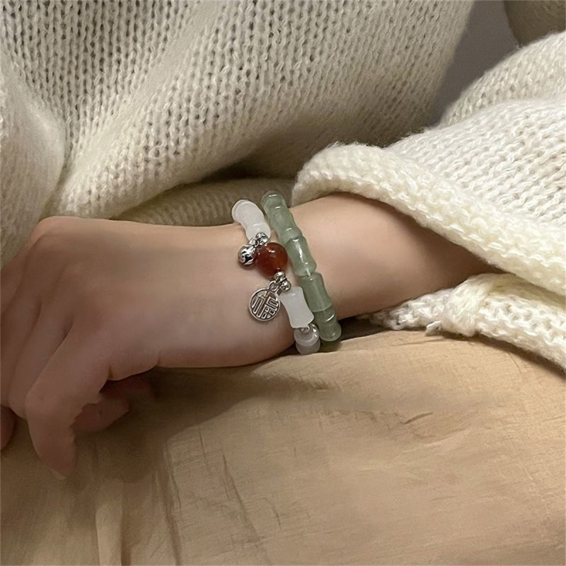 [Bamboo Bracelet Collection] National Style Hetian Jade Bracelet for Women Ins Niche Design High-end Niche Light Luxury