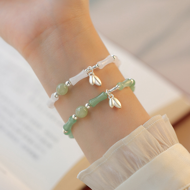 [Bamboo Bracelet Collection] National Style Hetian Jade Bracelet for Women Ins Niche Design High-end Niche Light Luxury