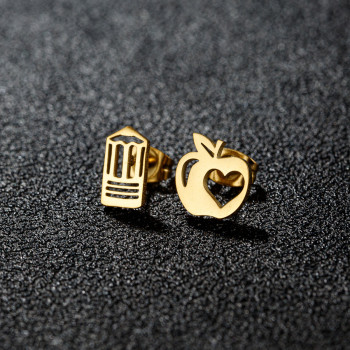 European and American fashion personality asymmetric pencil apple hollow love earrings ins girls stainless steel ear bone nails