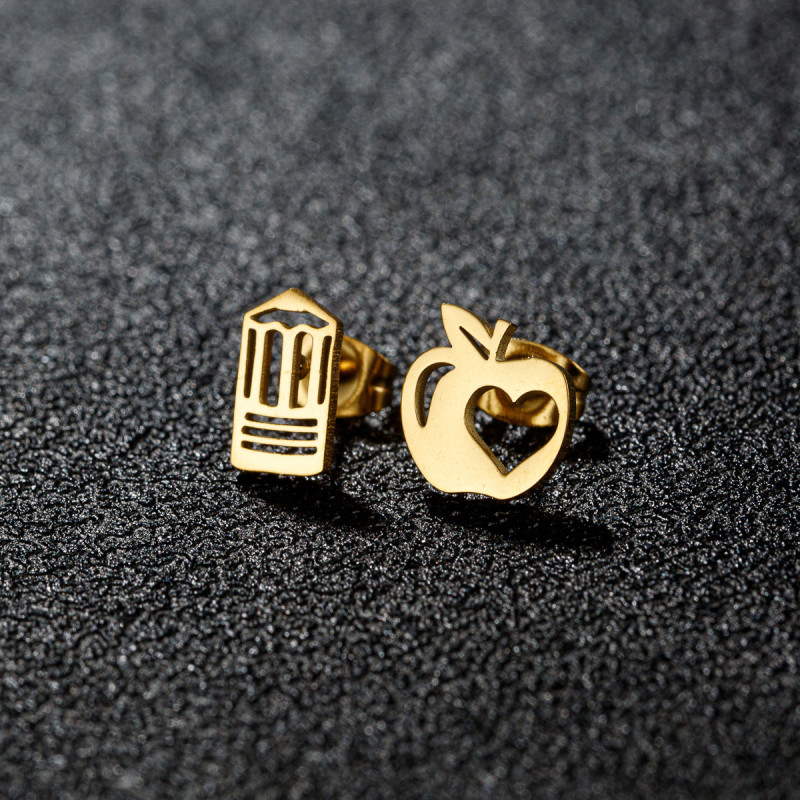 European and American fashion personality asymmetric pencil apple hollow love earrings ins girls stainless steel ear bone nails