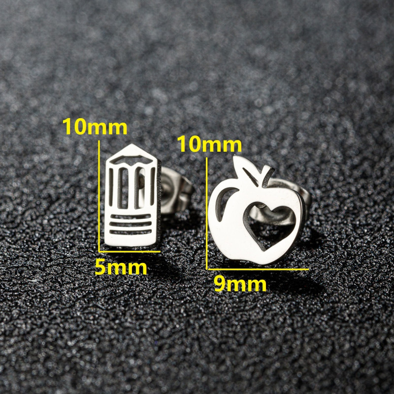 European and American fashion personality asymmetric pencil apple hollow love earrings ins girls stainless steel ear bone nails