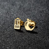 European and American fashion personality asymmetric pencil apple hollow love earrings ins girls stainless steel ear bone nails