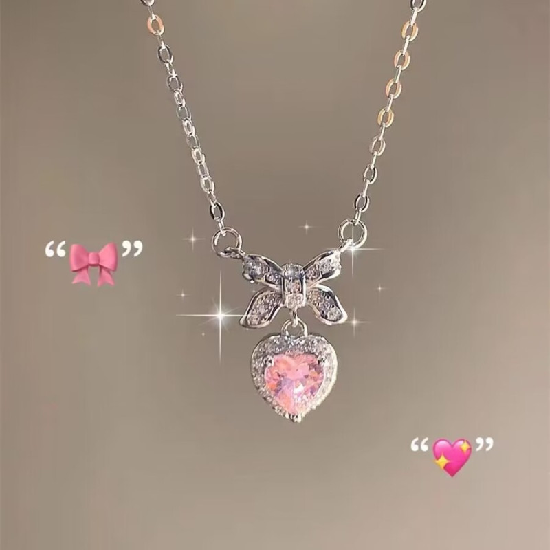 [Love Necklace] Hot Selling Wholesale Necklace for Women Light Luxury Ins Best Friend Niche Fashion Bow Tassel Pendant