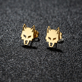 2024 new stainless steel wolf earrings for men and women foreign trade cross-border versatile sweet and cool style earrings factory direct sales